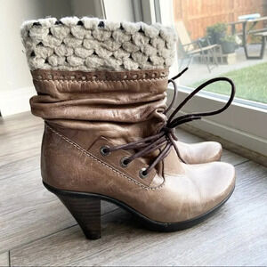 Vintage No Pulse Knit Cuff Lace Up Leather Boots